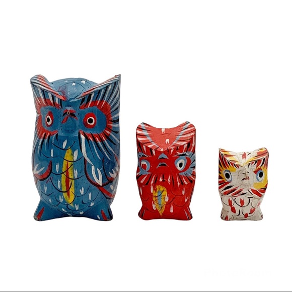 Vintage Other - Vintage colorful hand painted hand carved owl figures